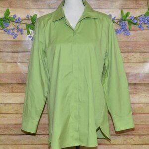 Chico's Lime Green Button Up Long Sleeve Cotton No-Iron Blouse Top Size 1 US M 8